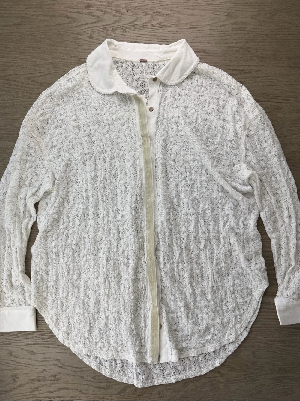 Free People Must Have Tunic M White Sheer Lace Button Front Tie Back Top NWT - Picture 5 of 12